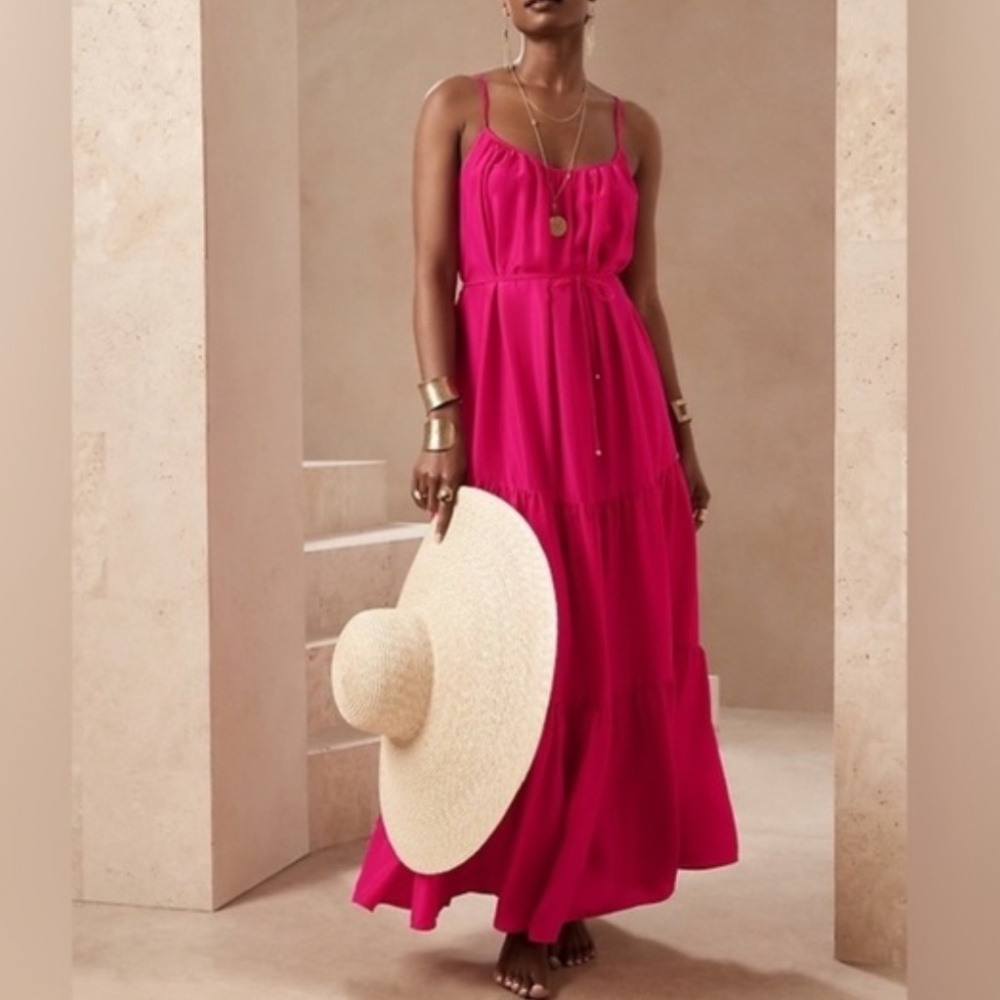 Banana Republic mulberry silk dress Hot pink L
